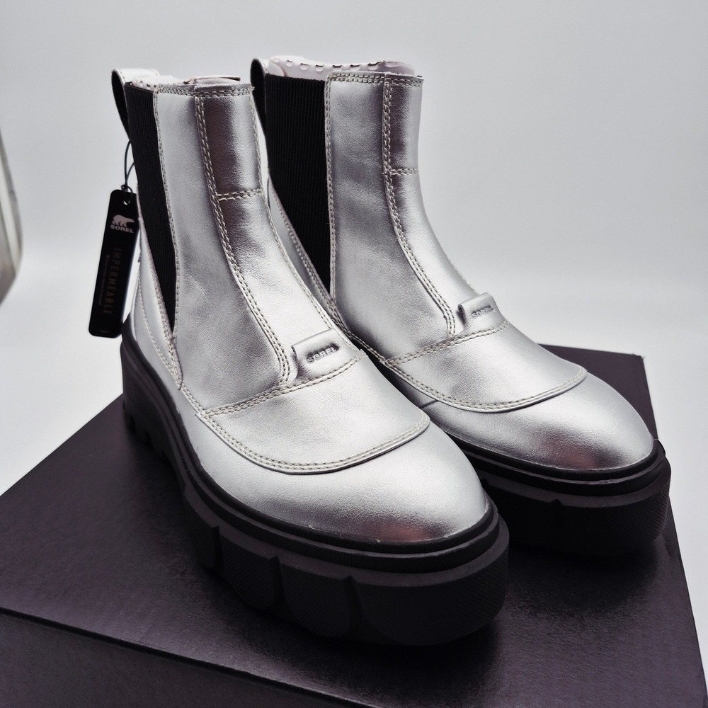 Sorel Caribou X Waterproof Platform Boots Chelsea Women's Size 8 Silver Black
